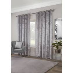 Geo Silver Interlined Readymade Eyelet Curtains