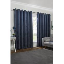 Aztec Blue Interlined Readymade Eyelet Curtains