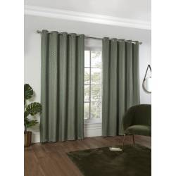 Novaro Green Interlined Readymade Eyelet Curtains