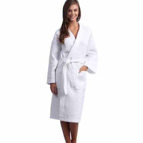 Waffle Weave Kimono Robe White 100% Cotton - Kavanagh's Home