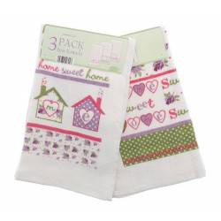 3 Pack Velour Home Sweet Home Tea Towels