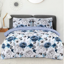 Sleepdown Inky Floral Blue Duvet Pillowcase Set Single