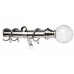 Eclipse 35mm Brushed Steel Cracked Glass Finial Smooth Reeded Pole Set