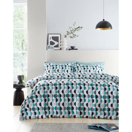 Eclipse Print Geo Abstract Teal Soft Easy Care Bed Linen Bedding Duvet Cover Quilt Set With Pillow Cases