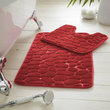 Pebble Memory 2 Piece Non Slip Bath Mat - RED