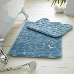 Pebble Memory 2 Piece Non Slip Bath Mat - AQUA