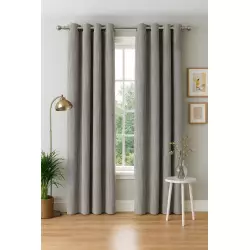 Ribbed Chenille Eyelet Curtains 90x90" Silver