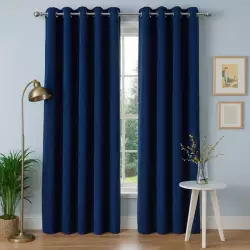 Ribbed Chenille Eyelet Curtains 90x90" Navy