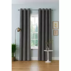 Ribbed Chenille Eyelet Curtains 90x90" Charcoal