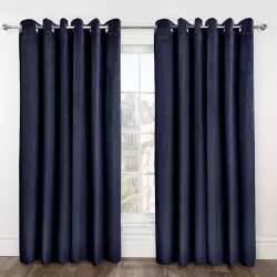 Midnight Velvet Thermal Blackout Eyelet Curtains - Navy
