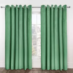 Midnight Velvet Thermal Blackout Eyelet Curtains - Green