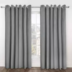 Midnight Velvet Thermal Blackout Eyelet Curtains - Silver