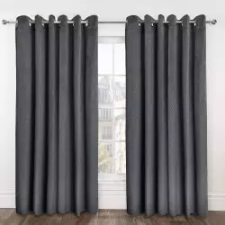 Midnight Velvet Thermal Blackout Eyelet Curtains - Charcoal