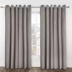 Midnight Velvet Thermal Blackout Eyelet Curtains - Stone