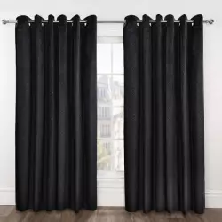 Midnight Velvet Thermal Blackout Eyelet Curtains - Black