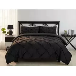 Pintuck Complete Bedding Set Black