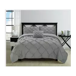 Pintuck Complete Bedding Set Silver