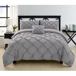 Pintuck Complete Bedding Set Silver