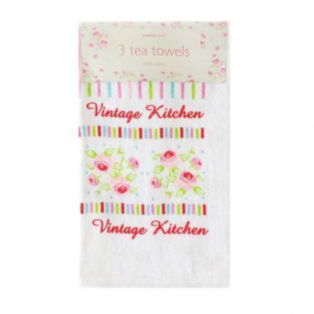 3 Pack Velour Vintage Kitchen Tea Towels