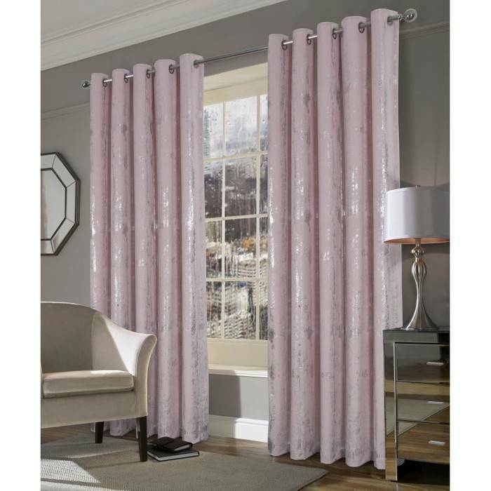 Margo Pink Embossed Velvet Ring Top Eyelet Curtains With Thermal Interlining 