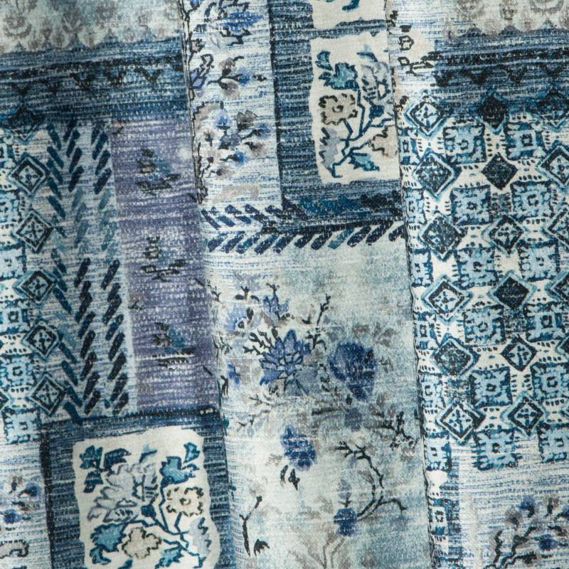 Patchwork Navy Eyelet Curtains