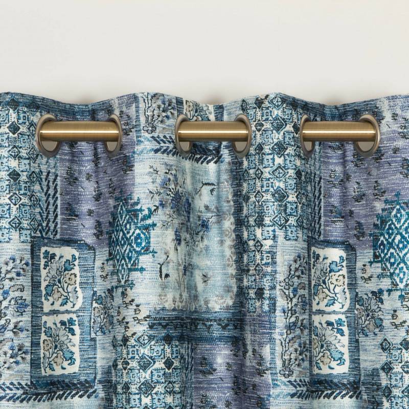 Patchwork Navy Eyelet Curtains